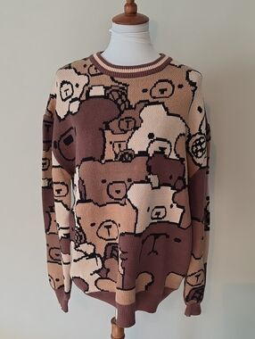 Steady Hands  Brown Bear Pattern Crewneck Sweater Unisex